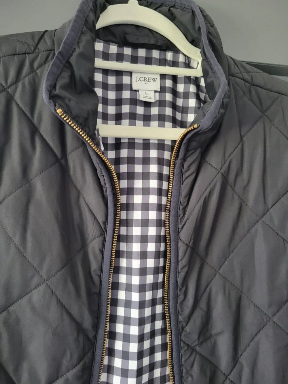 J Crew Quilted Vest L Black Snap Pockets Equestrian Preppy Lightweight Layers